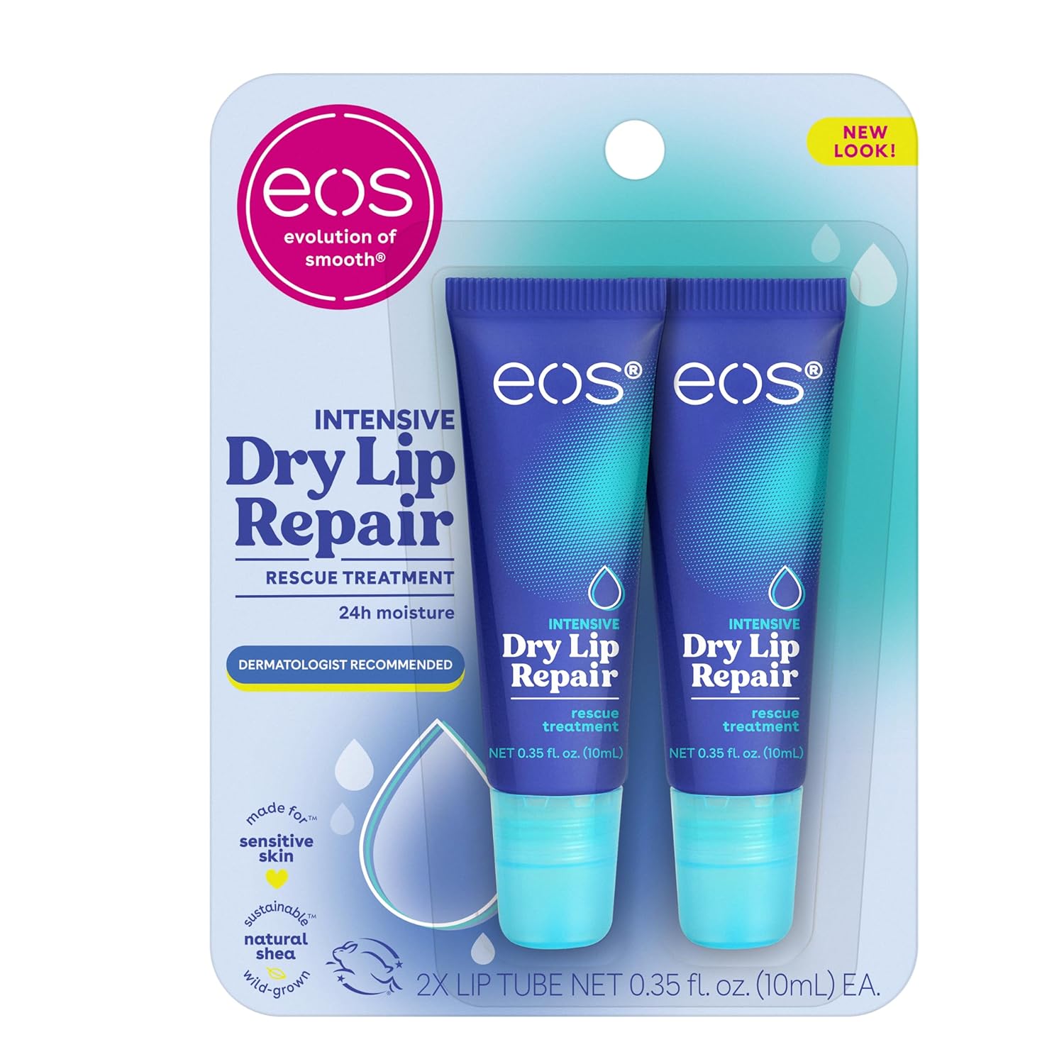 Tratament buze, Eos, The Hero, Reparare intensivă, Extract natural căpșuni, 10 ml, Set 2 bucăți