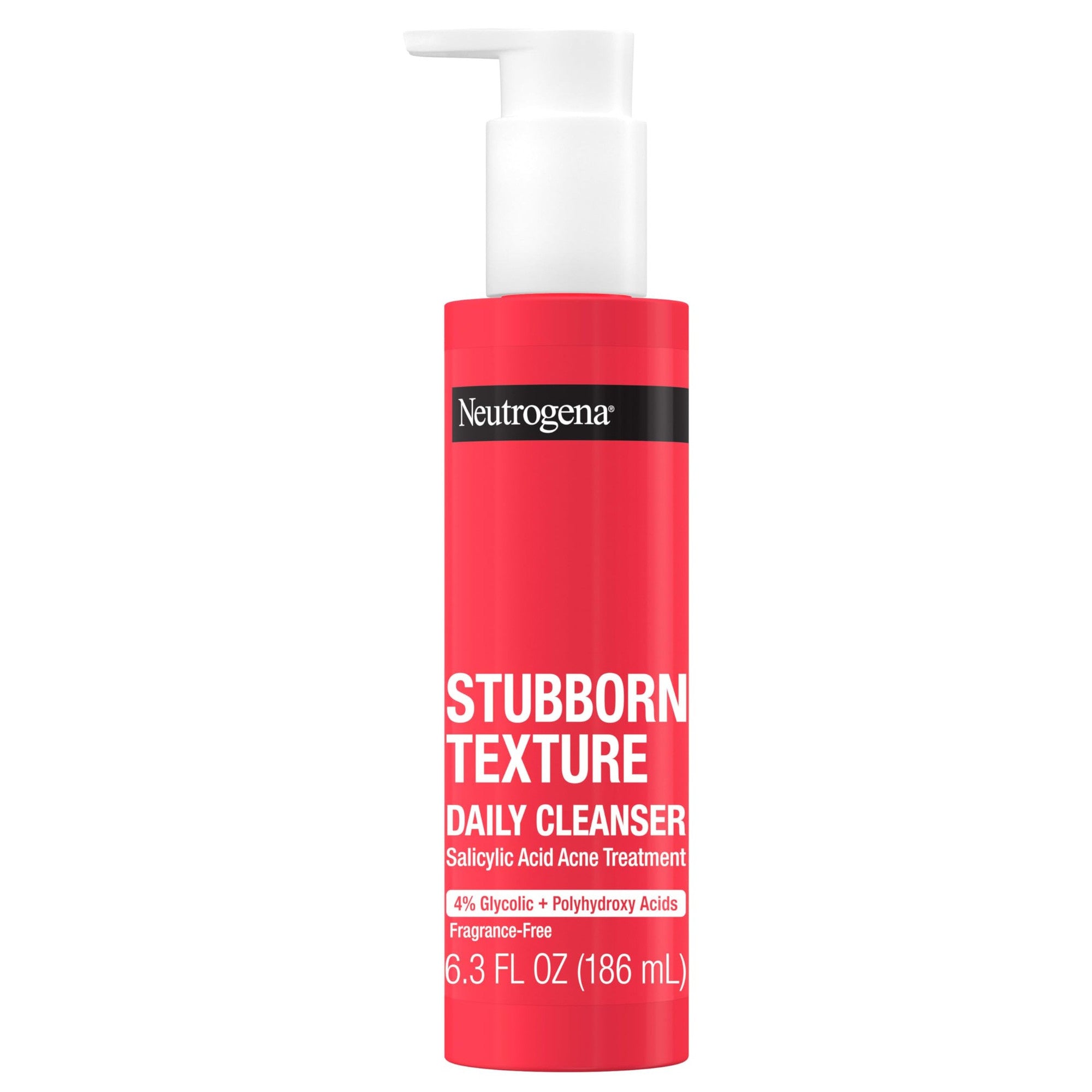 Gel de Curatare, Neutrogena, Stubborn Texture, Daily Cleanser, Efect Exfoliant impotriva Eruptiilor Cutanate, cu Acid Glicolic 4% si PHA, fara Parfum, 186ml