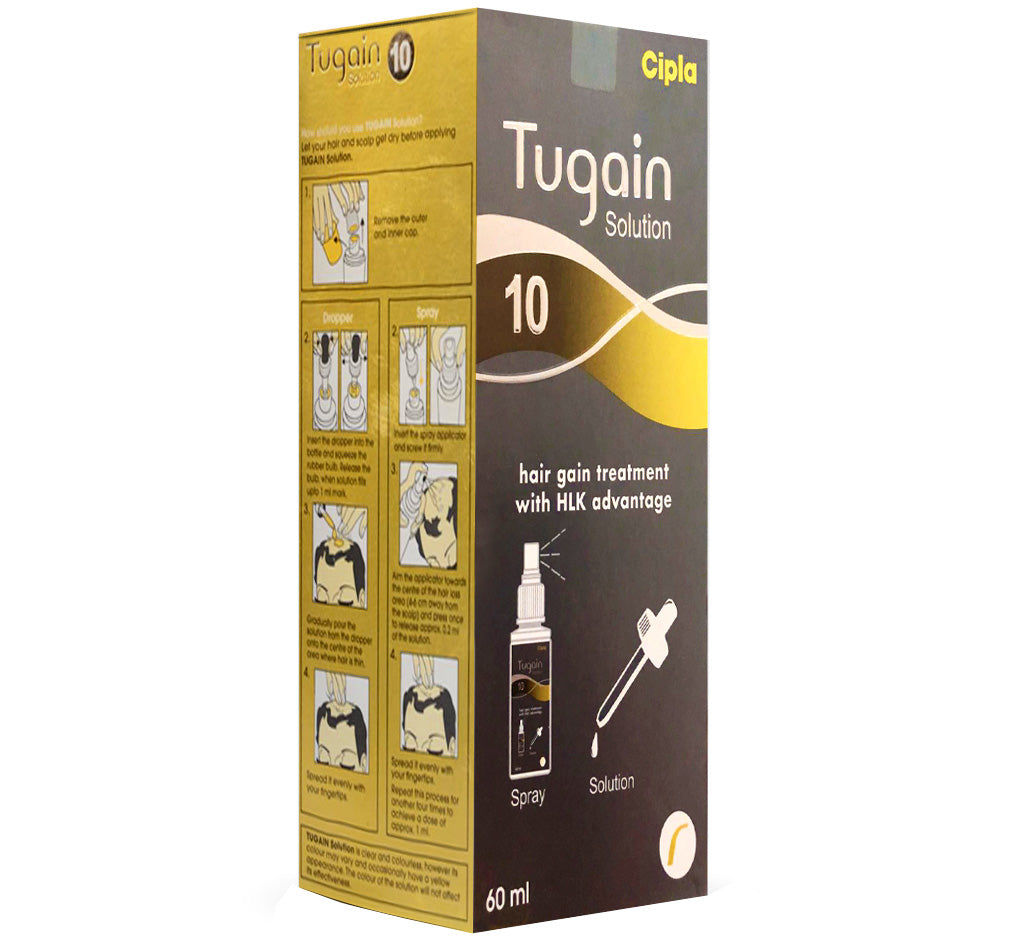 Solutie, Tugain, impotriva Caderii Parului, Minoxidil 10%, Pipeta Inclusa, Pulverizator Inclus, Tratament 1 luna (1x flacon 60gr)