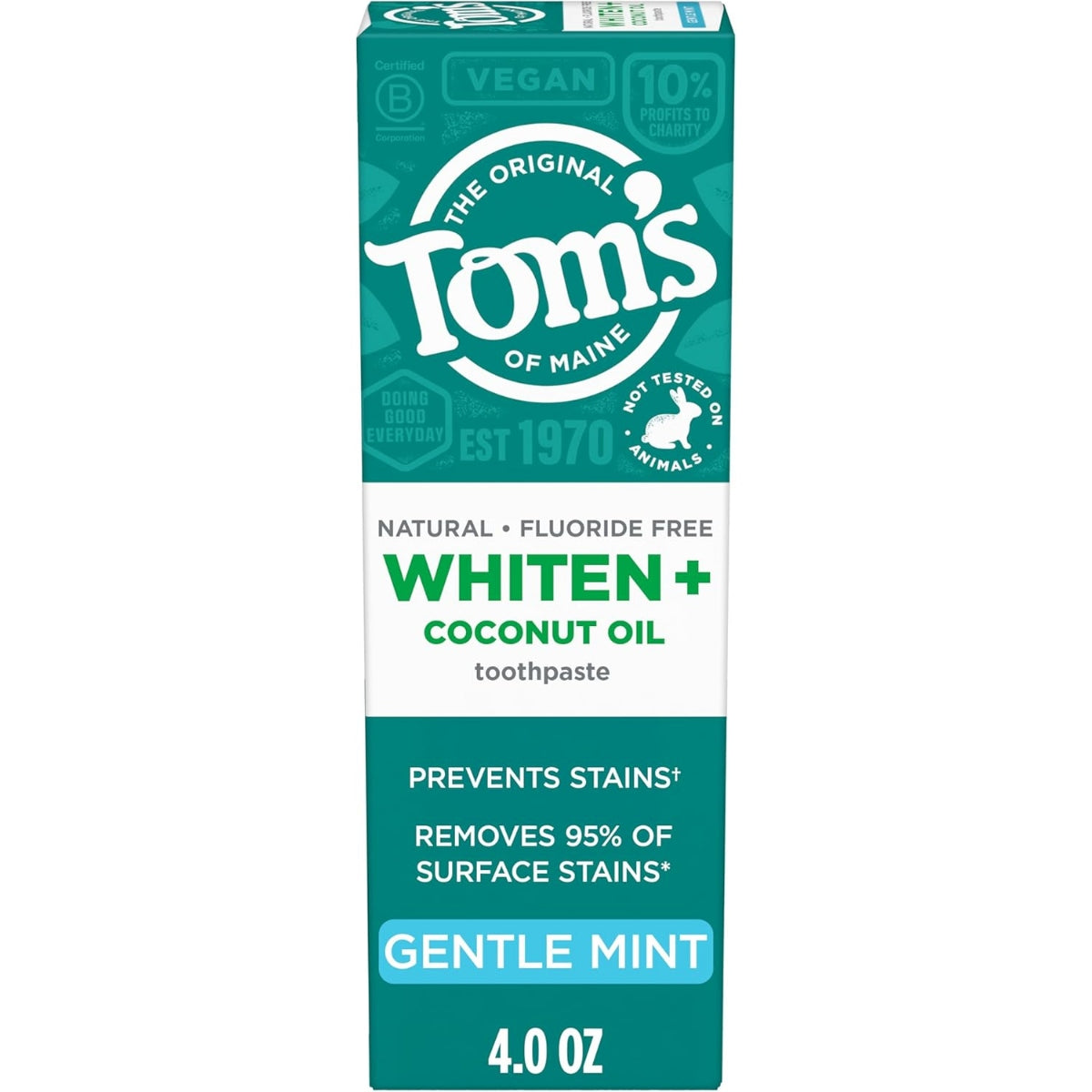 Pastă de dinți, Tom's of Maine, Whiten Plus, Ulei de cocos, Fără fluor, Albire naturală, 113 g