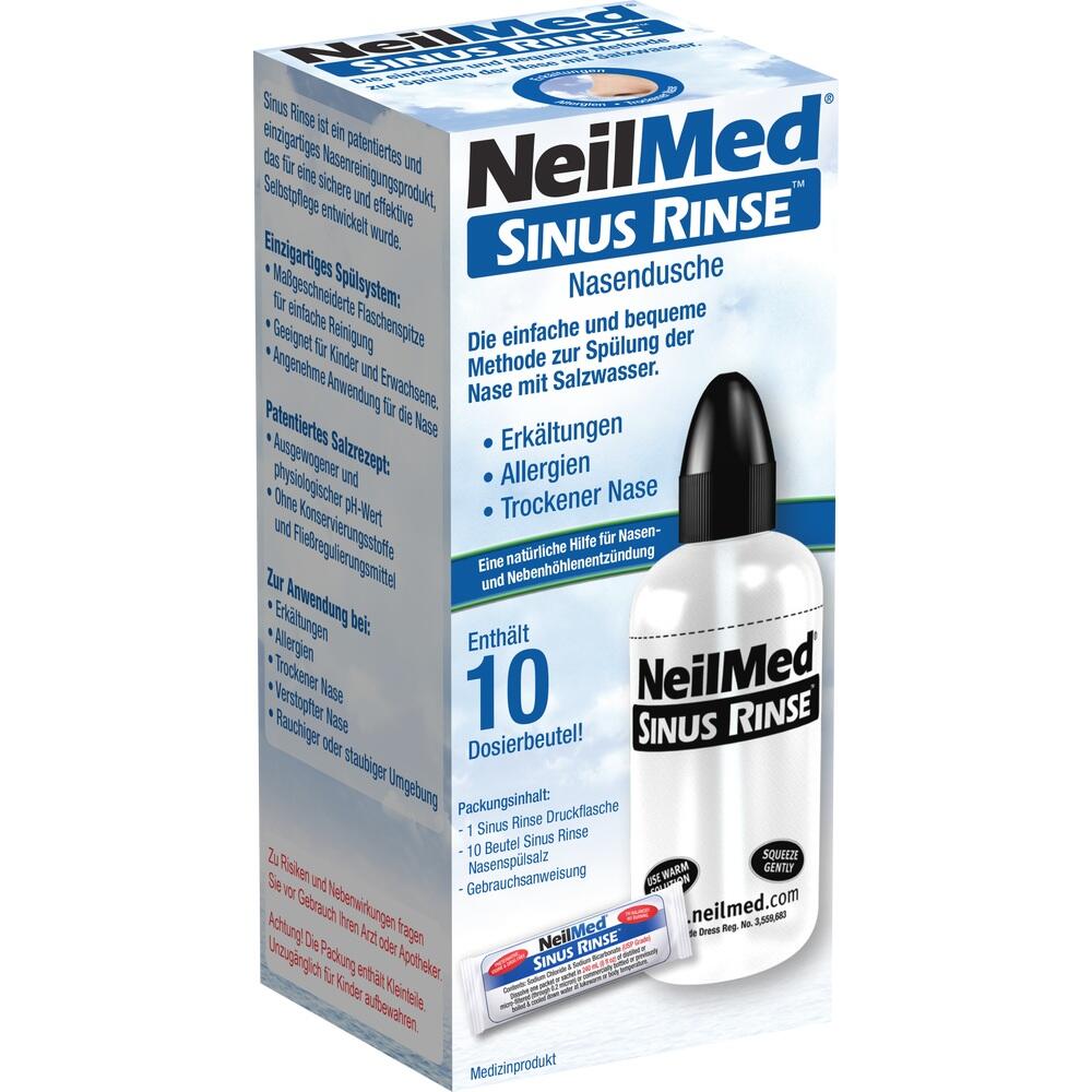 Set Irigator Nazal si Solutie Salina, Neilmed, Sinus Rinse, Curatare Sinusuri, Decongestie Nazala, 240ml, 10 plicuri (2.4gr)