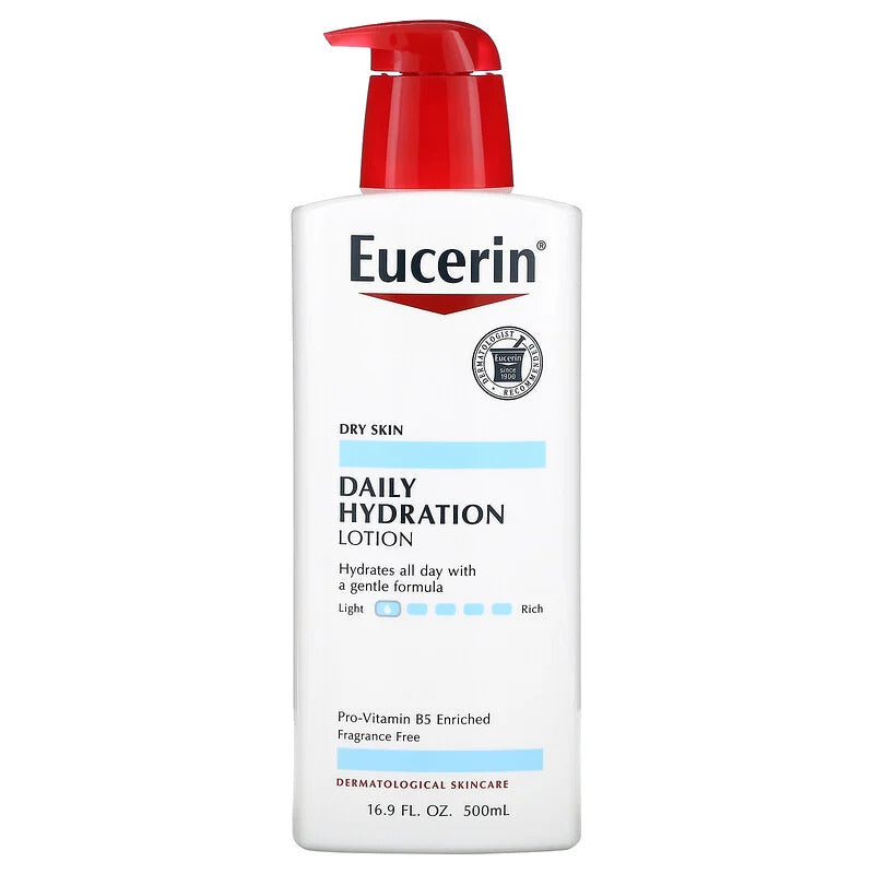 Lotiune de Corp, Eucerin, Daily Hydration, Efect de Reparare a Barierei Pielii, Hidratare 24h, fara Parfum, cu vit B5, 500ml