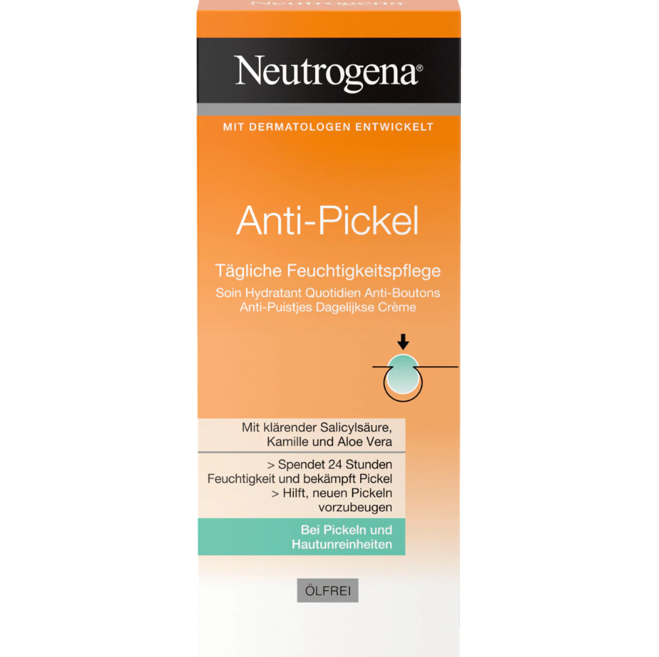 Crema de Fata, Neutrogena, Anti-Pickel, impotriva Eruptiilor Cutanate, Hidratare Intensiva 24h, cu Musetel si Aloe Vera, fara Ulei, 50ml