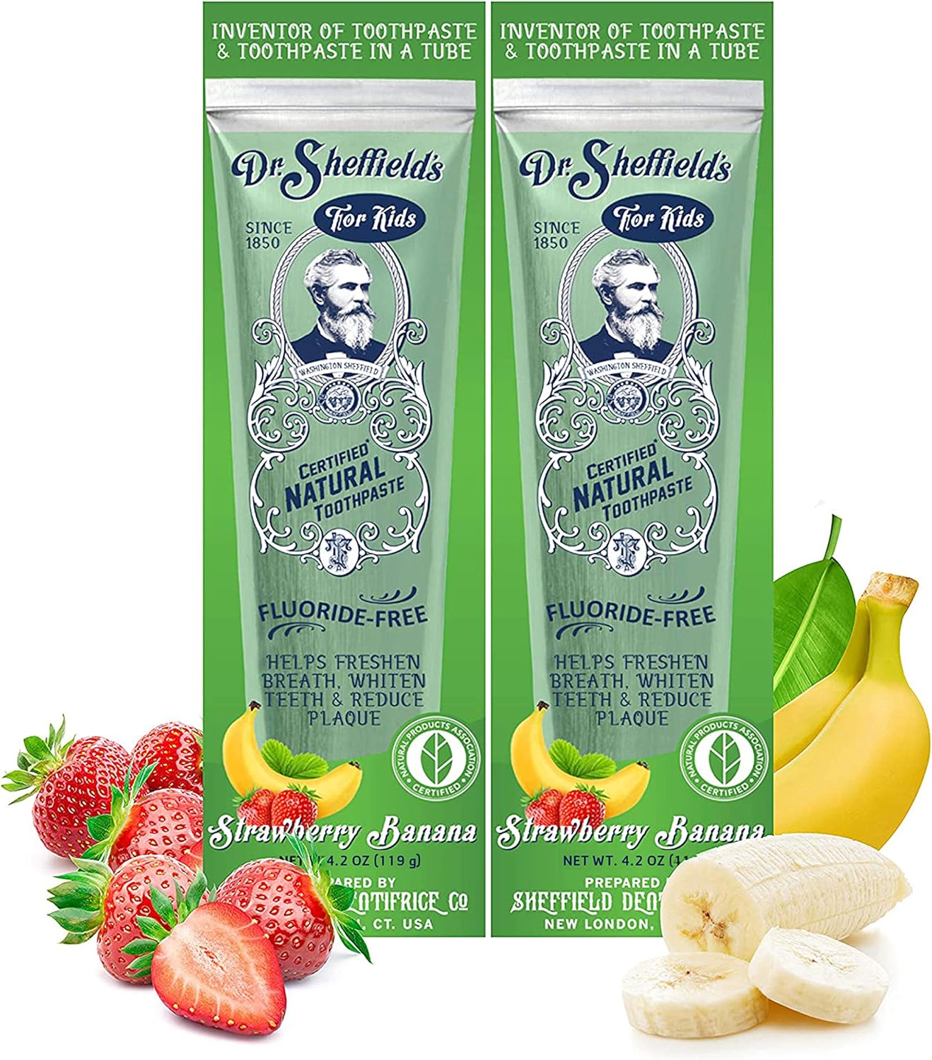Pastă de dinți, Dr. Sheffield's, Certified Natural, Fără fluor, Aromă căpșuni-banane, 119 g