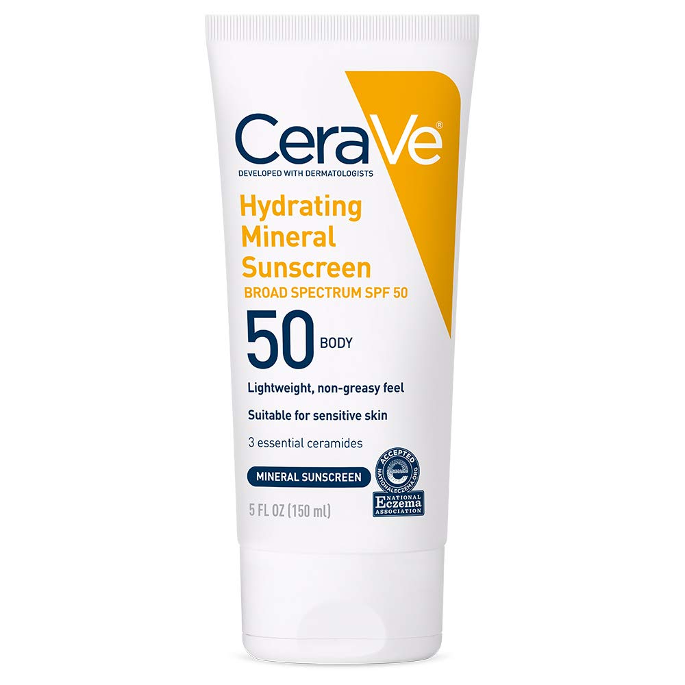 Crema de Corp, CeraVe, Mineral Sunscreen, cu Acid Hialuronic, Ceramide si Oxid de Zinc, pentru Piele Sensibila, impotriva UVA si UVB, SPF50, 150ml
