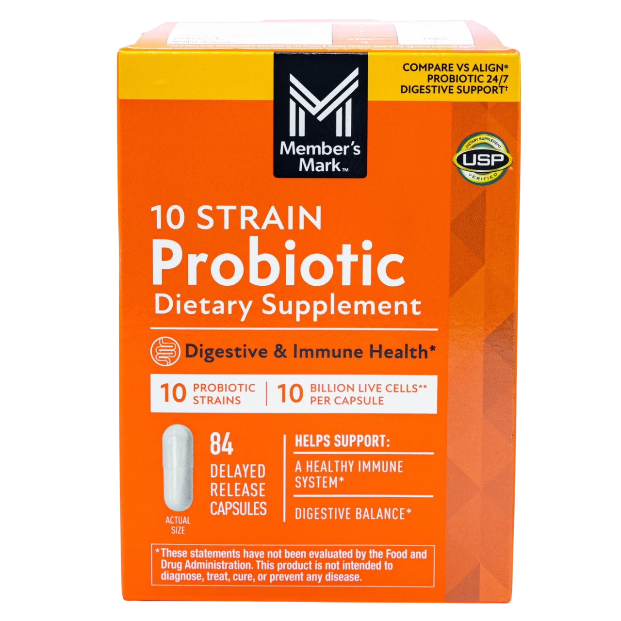 Supliment Alimentar, Member's Mark, Probiotic, Formulat cu 10 Tulpini Diferite de Probiotice, 10 Miliarde Culturi Vii, Sustine Echilibrul Florei Intestinale, Digestia si Imunitatea, 84 capsule