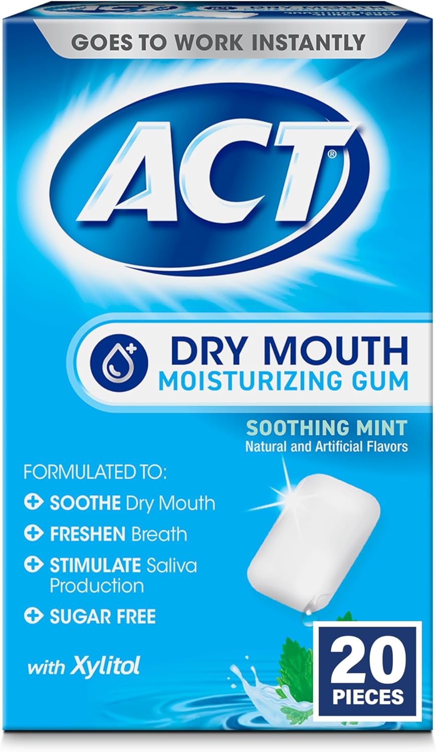 Gumă de mestecat, ACT, Dry Mouth, Hidratant, Cu xilitol, Fără zahăr, Respirație fresh, 20 buc