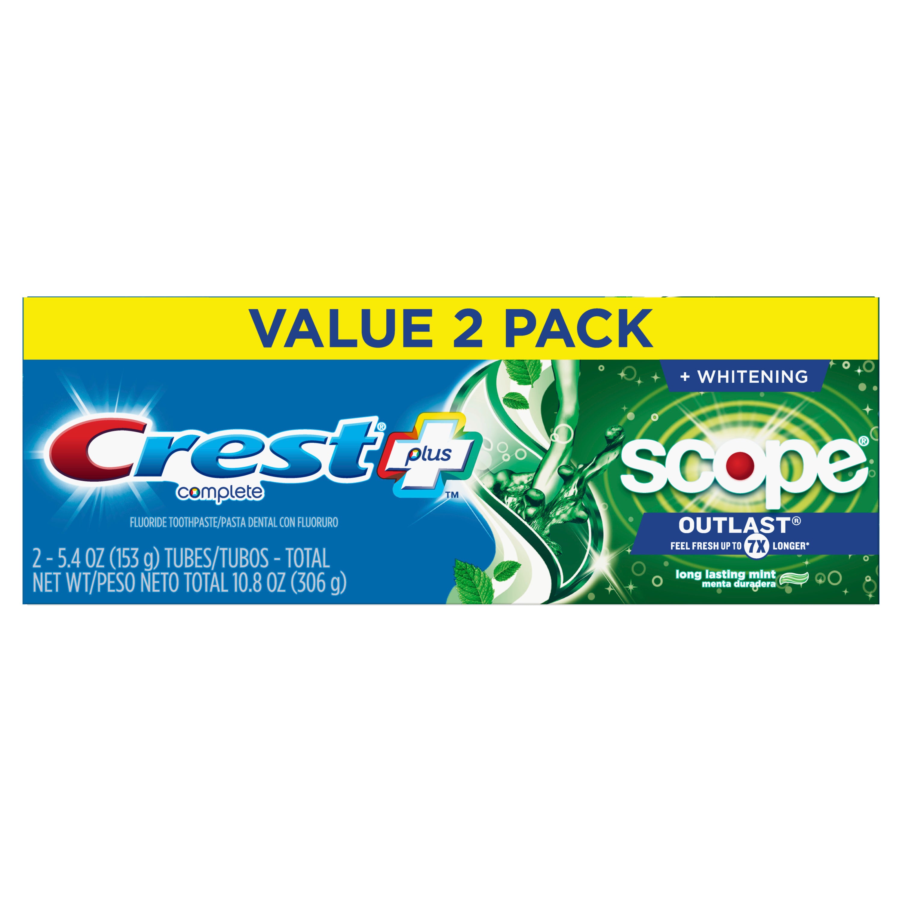 Set 2x Paste de Dinti, Crest 3D White, Scope Outlast + Whitening, tub 153gr