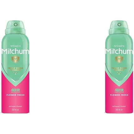 Deodorant Spray Antiperspirant, Mitchum Women, Triple Odor Defense Flower Fresh, Pachet dublu, Protecție 48h, 200 g