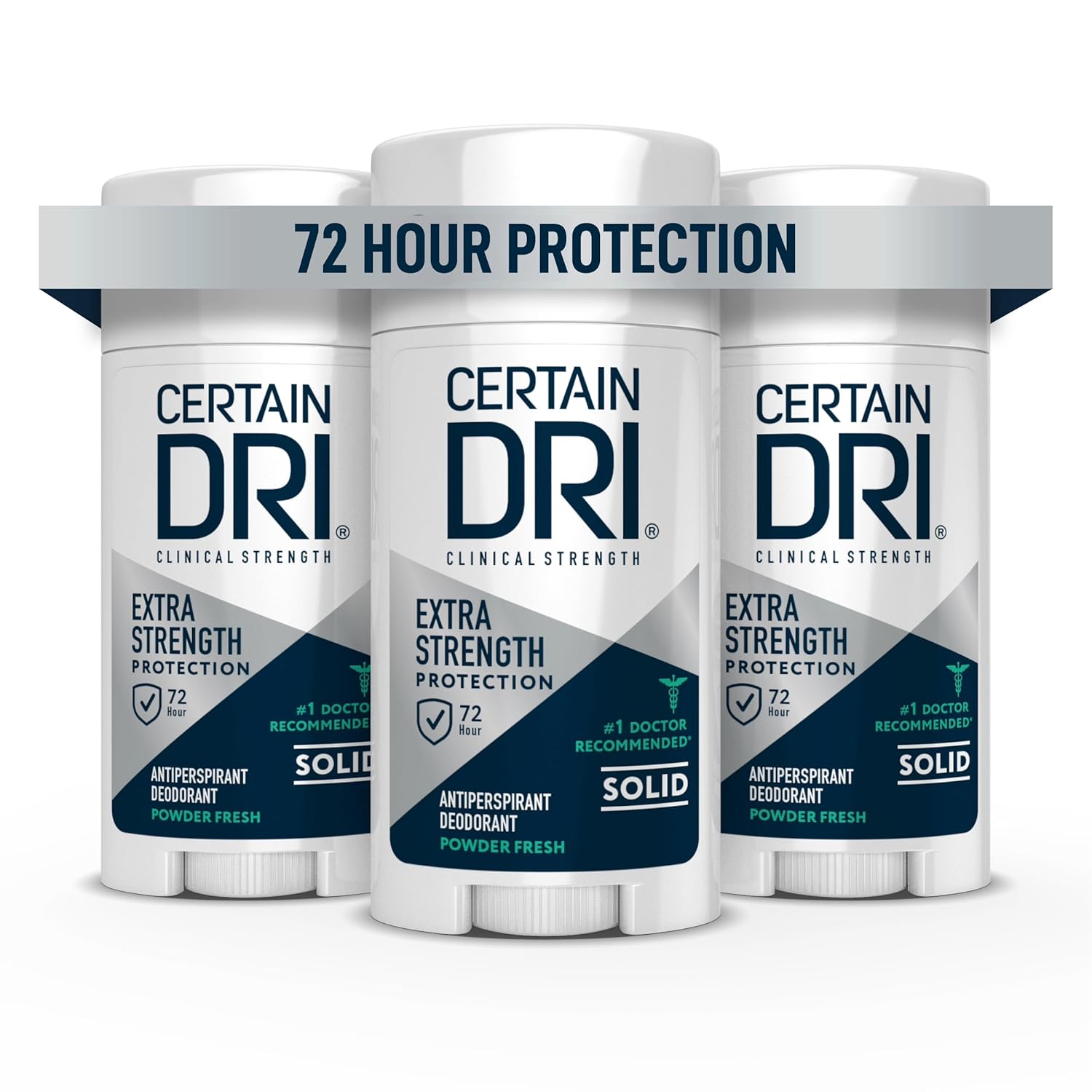 Antiperspirant solid, Certain Dri, Maximum Strength, Protecție 72 ore, Parfum pudrat, Set 3 x 48 g