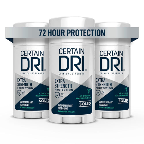 Antiperspirant solid, Certain Dri, Maximum Strength, Protecție 72 ore, Parfum pudrat, Set 3 x 48 g