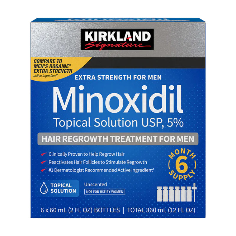 Set Solutie, Kirkland Signature, Minoxidil 5%, Tratament Impotriva Caderii Parului, Pipeta Inclusa, 6x 60ml