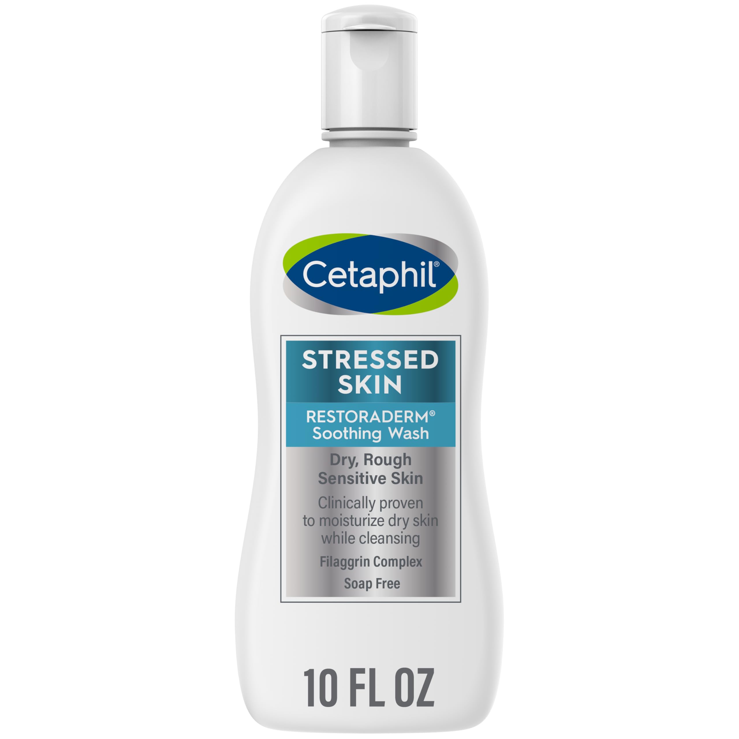 Lotiune de Curatare, Cetaphil, Restoraderm, Stressed Skin, pentru Piele Uscata, Stresata, Sensibila, pentru Hidratare 24h, fara Parfum, fara Sapun, 296ml
